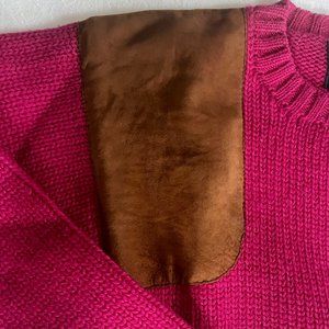 Vintage Ralph Lauren Wool Knit Sweater with Suede Shooting Patch  Women's Small